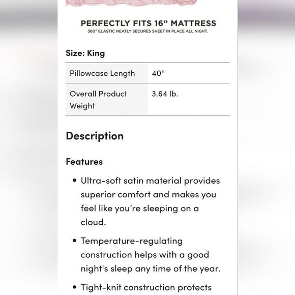 Juicy Couture The Rose Collection Silky Satin 4-PC King Sheet Set- Pink - Picture 12 of 13